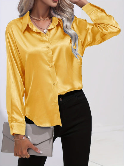 Satinbluse mit langen Ärmeln, Reverskragen und leichtem Stoff