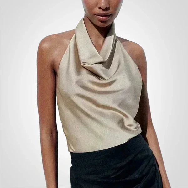 Elenoir - Crop Top aus Satin mit Trägern um den Hals