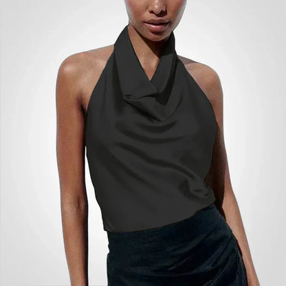 Elenoir - Crop Top aus Satin mit Trägern um den Hals