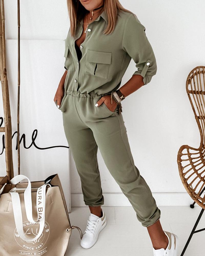 Eleganter Jumpsuit mit langen Ärmeln und elastischer Taille | Casual Office Style