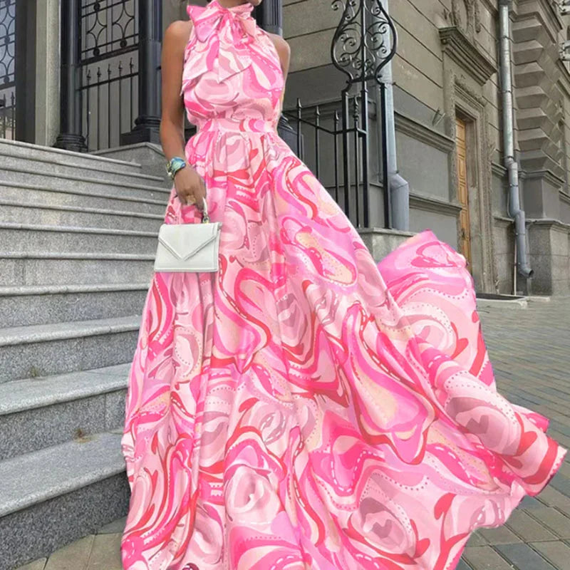 Eleanora - Maxikleid mit Druck und Schleife