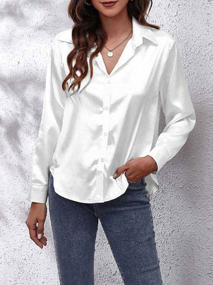 JENNY | Damenbluse aus Satin, lose Passform, Knopfverschluss, Seidenärmel