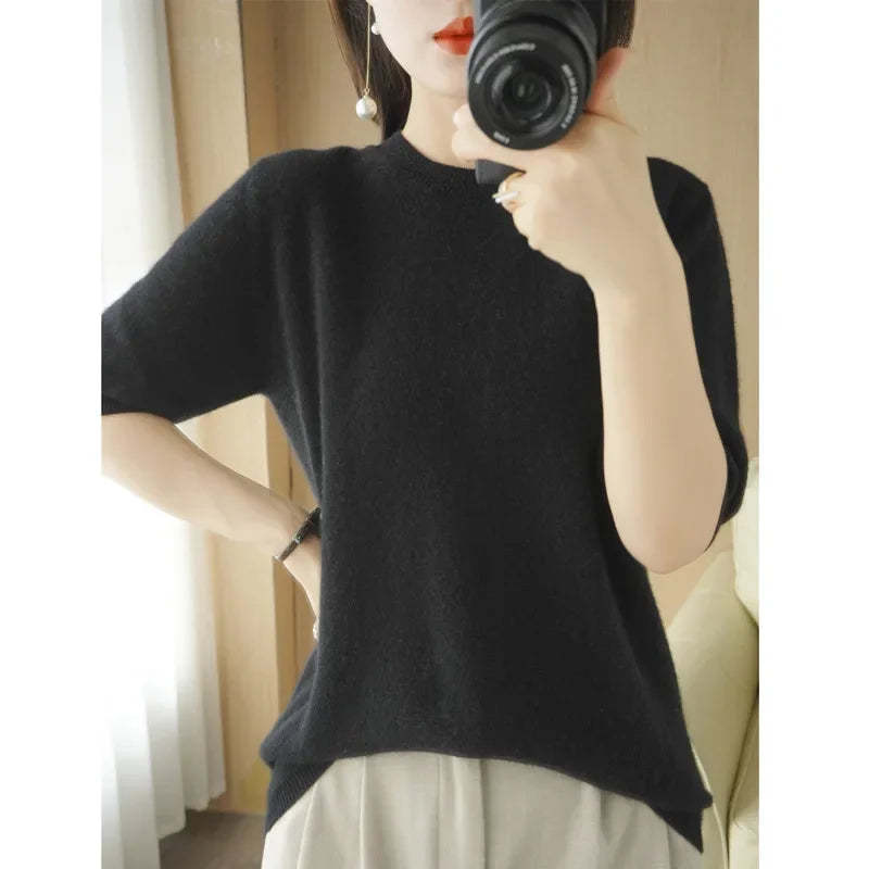 Adele - Strickpullover mit kurzen Ärmeln und Rundhalsausschnitt