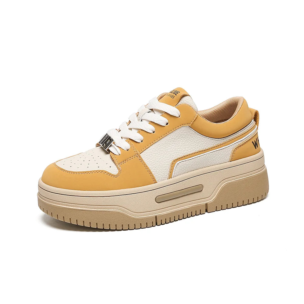 Plateau-Turnschuhe aus Leder mit Patchwork und Crossover-Design für Frauen