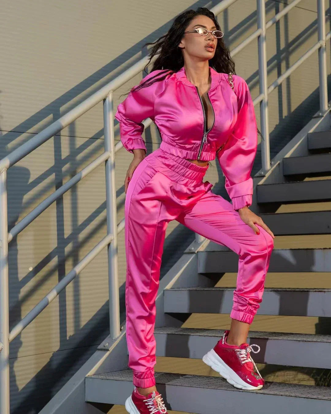 Riel - Stylisches Herbst-Satin-Trainingsanzugset für Frauen