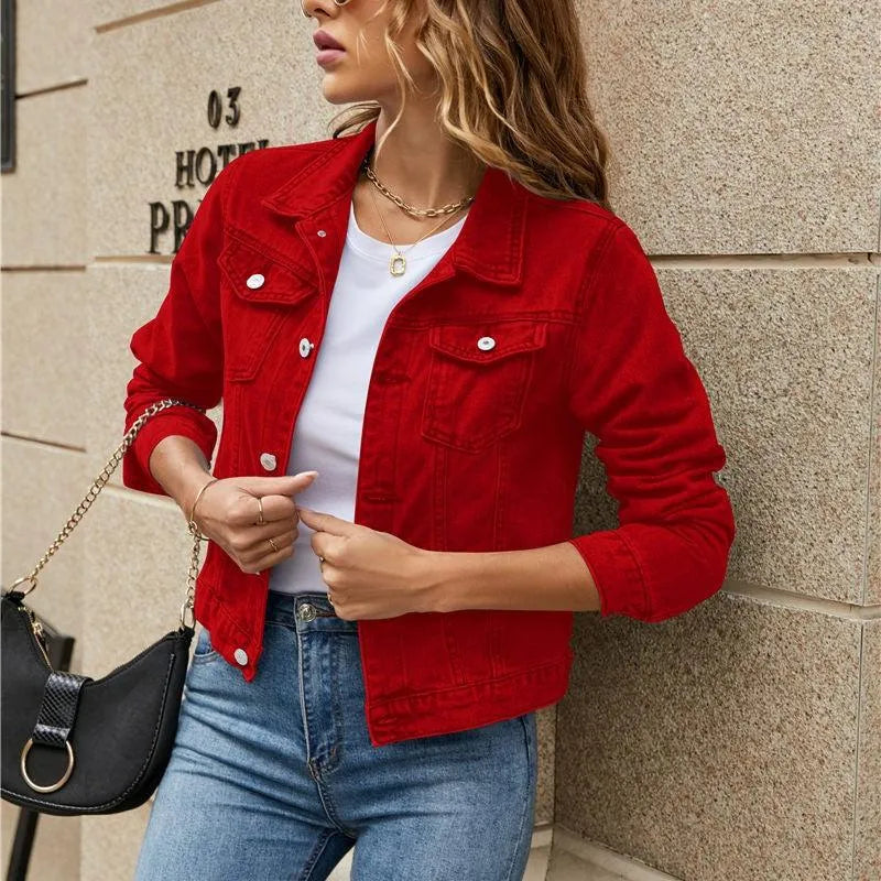 Damen Jeansjacke - modisch - strapazierfähiger Denim mit Knopfverschluss und Brusttaschen - perfekt für lässige Outfits