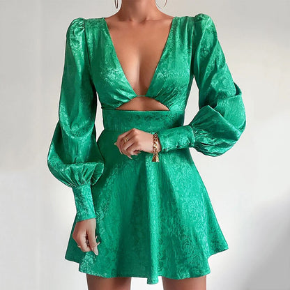 Sophie | Satin-Schlagkleid mit Druck und Puffärmeln