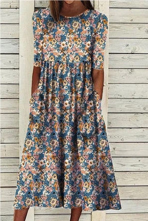 Scandia - Kurzärmeliges Sommer-Midikleid mit Blumendruck