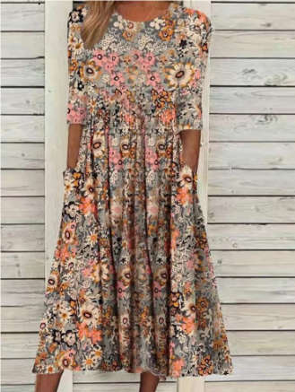 Scandia - Kurzärmeliges Sommer-Midikleid mit Blumendruck