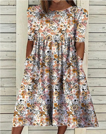 Scandia - Kurzärmeliges Sommer-Midikleid mit Blumendruck
