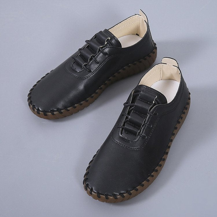 Damen weiches Leder hohle Schnürschuhe flach