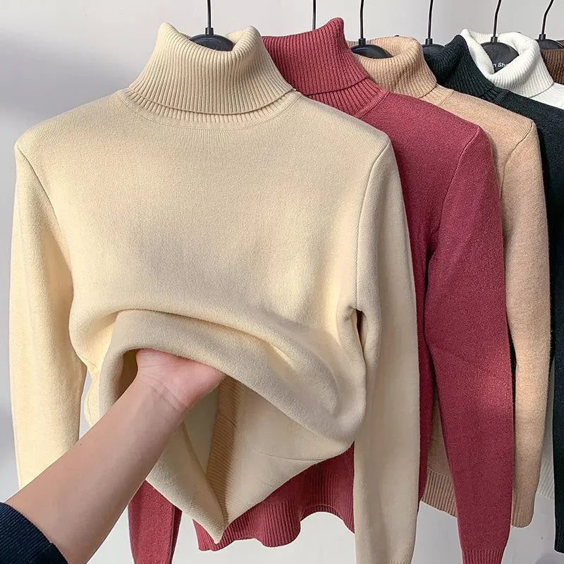 Mit Samt gefütterter Rollkragenpullover für Frauen