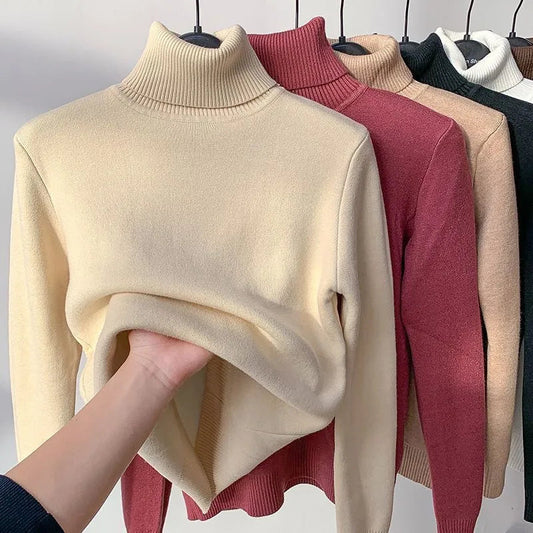 Mit Samt gefütterter Rollkragenpullover für Frauen