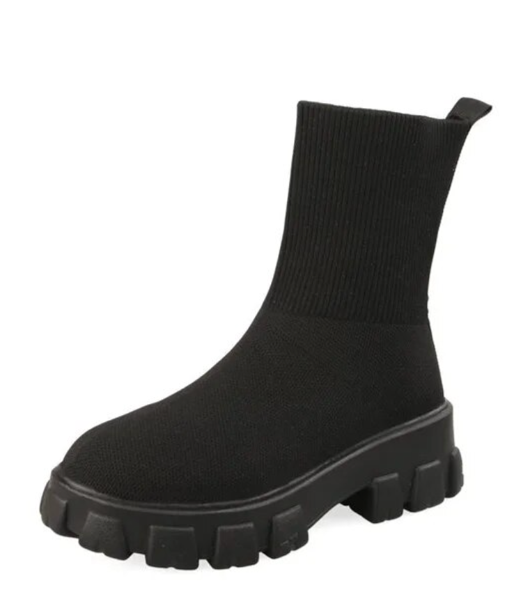 Stiefelette Damen Mid Calf Knit Chunky Schuhe
