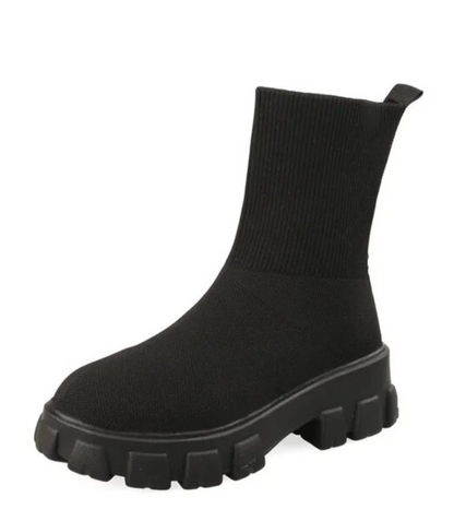 Stiefelette Damen Mid Calf Knit Chunky Schuhe