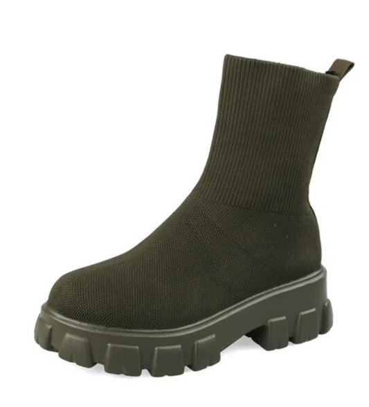 Stiefelette Damen Mid Calf Knit Chunky Schuhe
