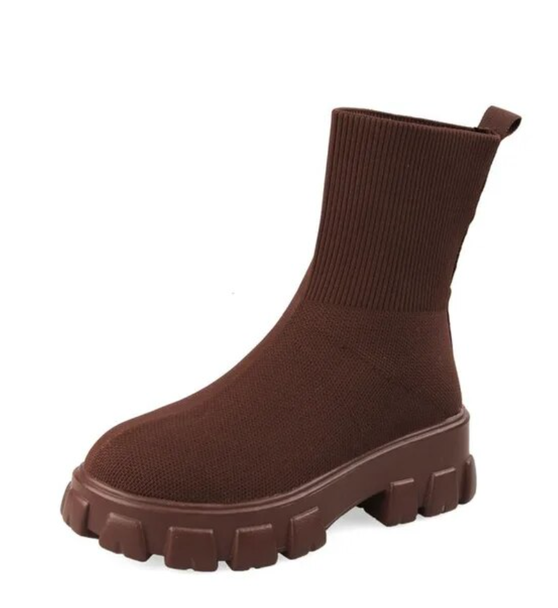 Stiefelette Damen Mid Calf Knit Chunky Schuhe