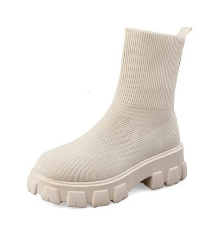 Stiefelette Damen Mid Calf Knit Chunky Schuhe