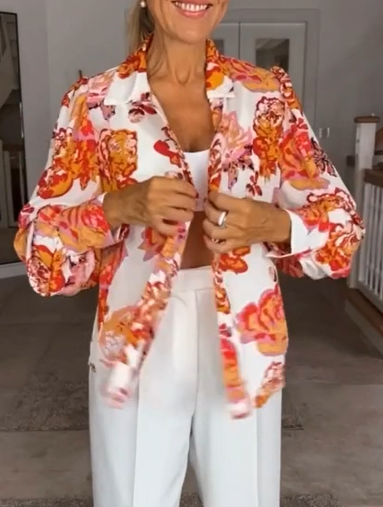 Bluse mit Blumendruck und V-Ausschnitt