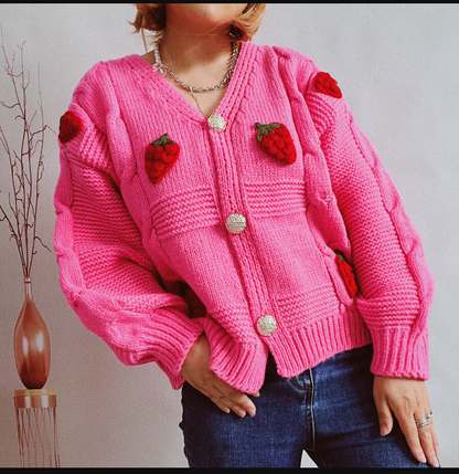 Liora – stylischer erdbeer-cardigan mit offener vorderseite für den frühling