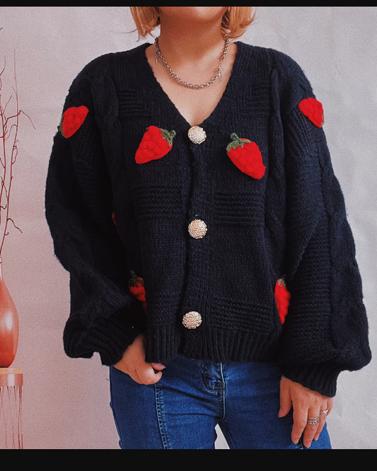 Liora – stylischer erdbeer-cardigan mit offener vorderseite für den frühling