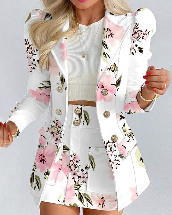 Abigail | Damenblazer mit Blumenprint und Puffärmeln