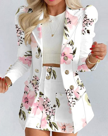 Abigail | Damenblazer mit Blumenprint und Puffärmeln