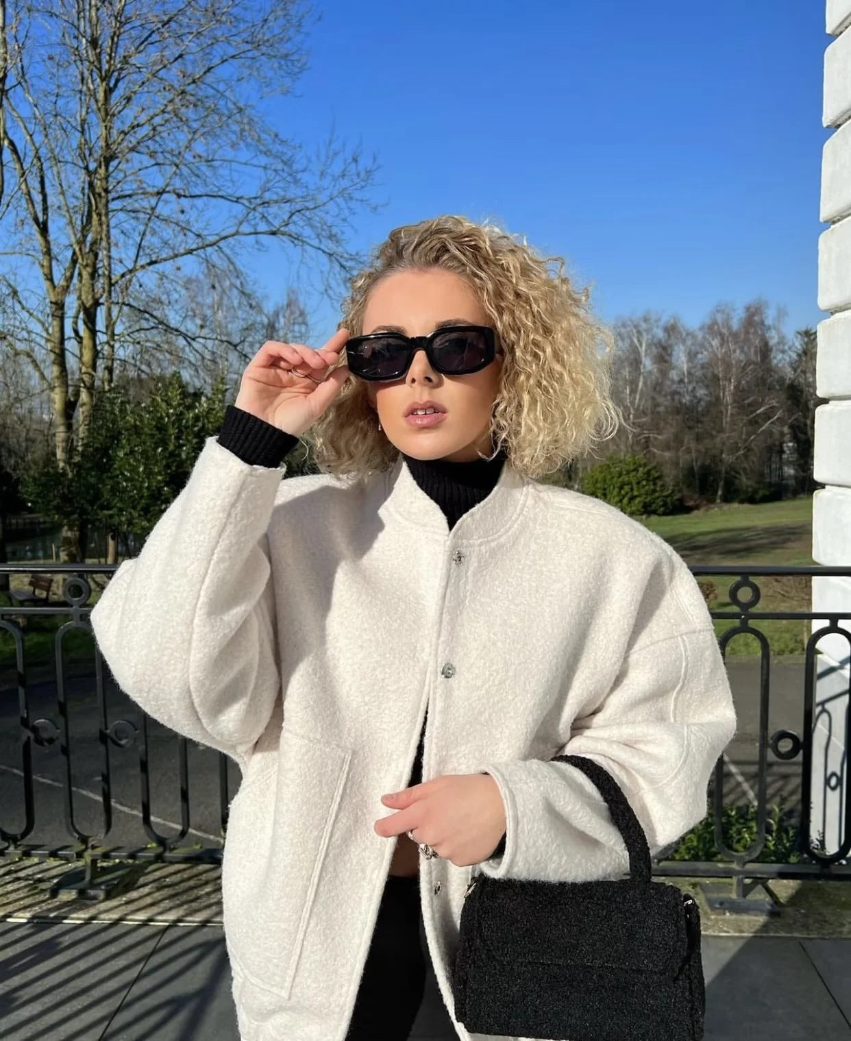 Oversized Jacken | Damen Langarm Top Coats: Versteckte Knöpfe, Rundhals