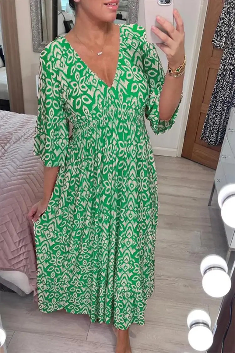 Joelina -Böhmisches Kleid mit V-Ausschnitt und Falten in der Taille