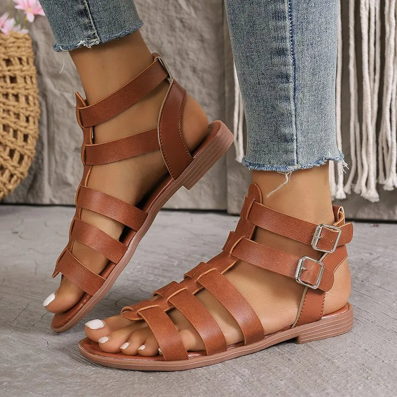 AVA | Elegante Damen Sandalen Braun Weiß