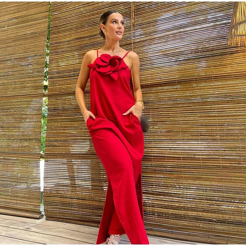 Marinelle - Maxikleid mit Schlitz und Taschen aus Leinenmischung mit Blumenmuster