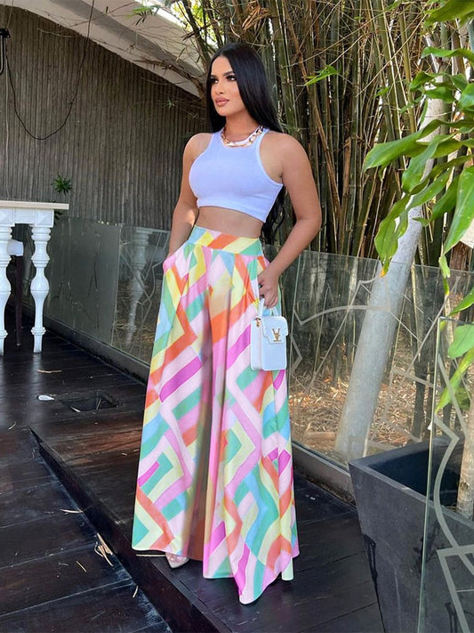 Elisa - Weite, bunte Hose mit geometrischem Muster