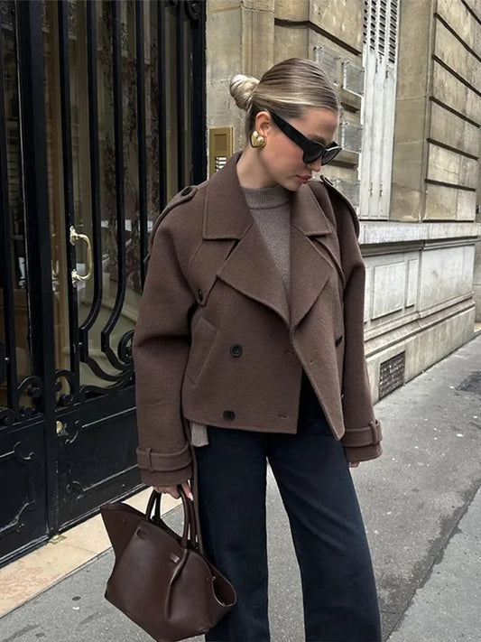 Women's Coffee Wool Jacket - Lässig und bequem