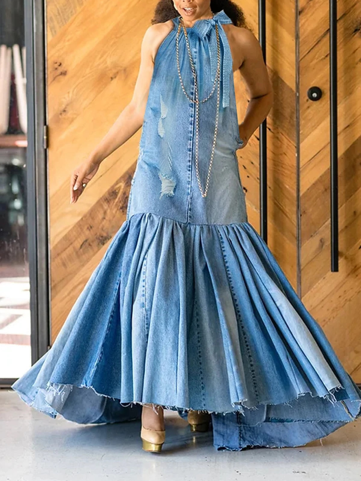 Georgia - Langes Kleid aus Jeansstoff