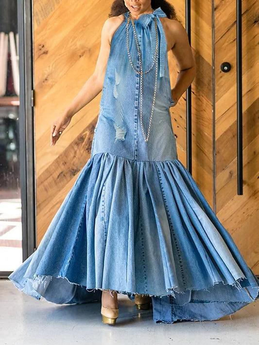 Georgia - Langes Kleid aus Jeansstoff