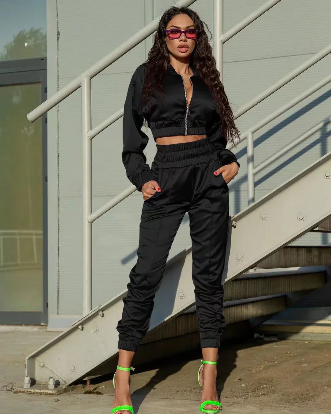Riel - Stylisches Herbst-Satin-Trainingsanzugset für Frauen