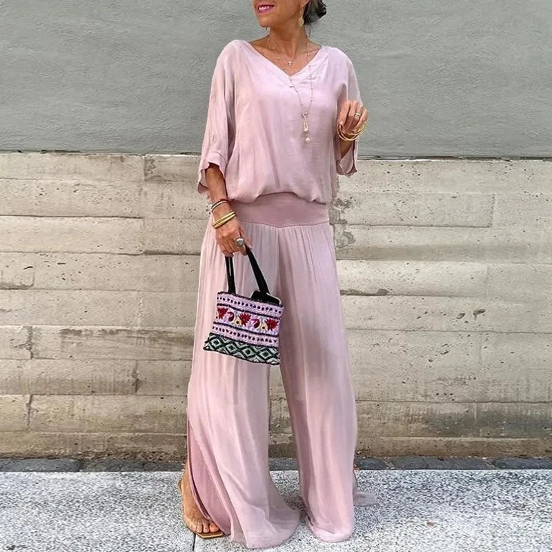Elegantes Chiffon-Top mit Hose Zweiteiliges Set