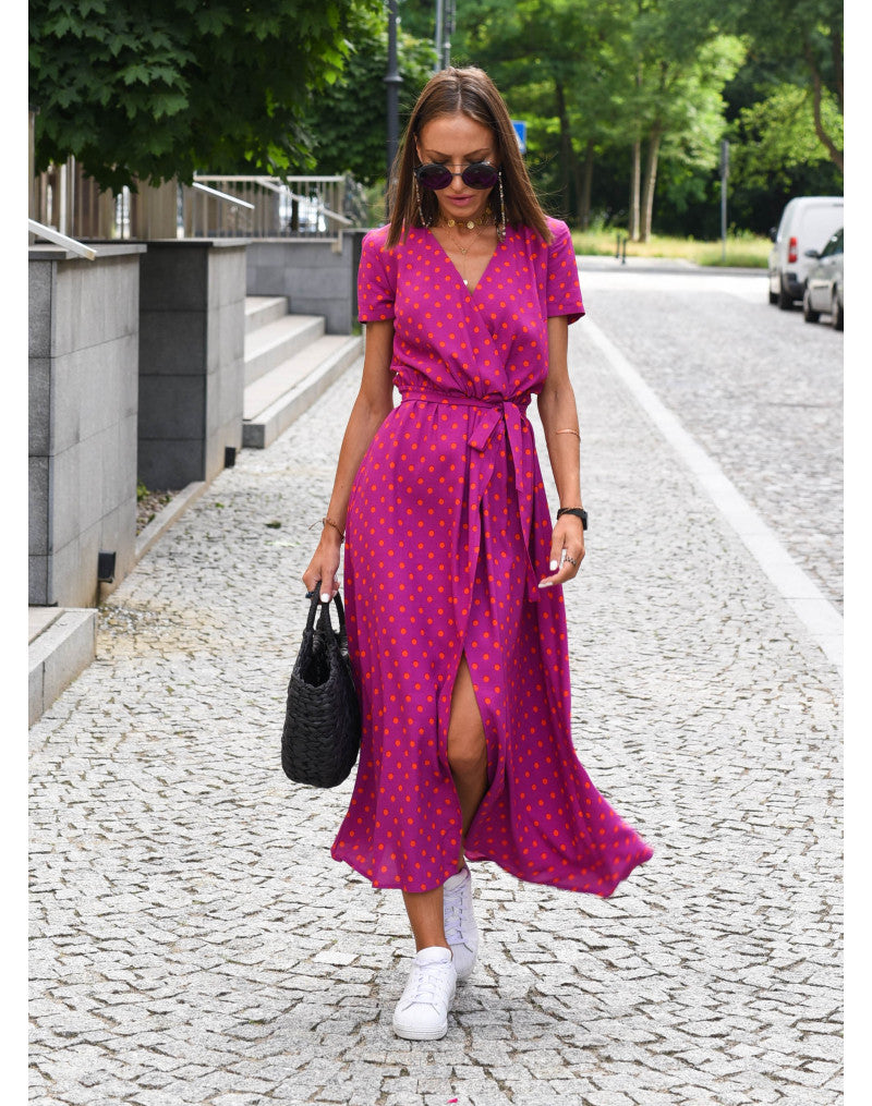 Blumenkleid mit hohem Schlitz und verstellbarem Bund