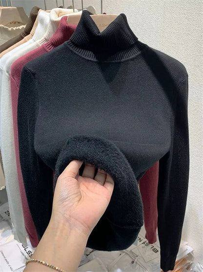 Mit Samt gefütterter Rollkragenpullover für Frauen