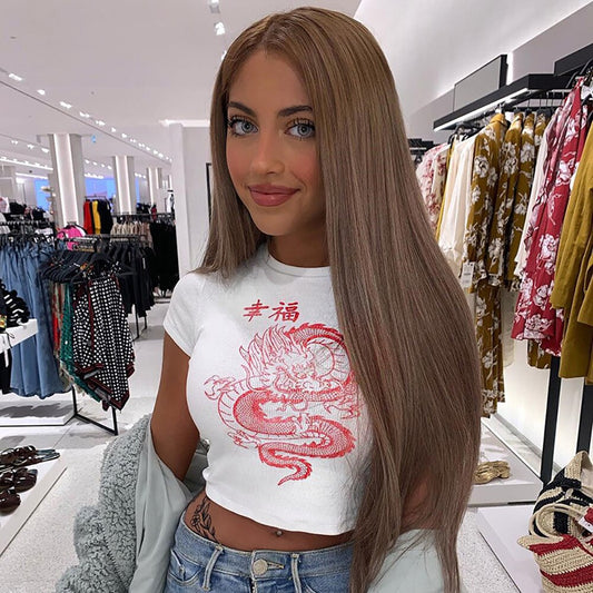 Celie Croptop T-Shirt | Mit Retro-Drachenmotiv