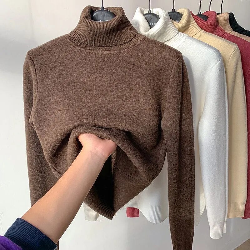 Mit Samt gefütterter Rollkragenpullover für Frauen