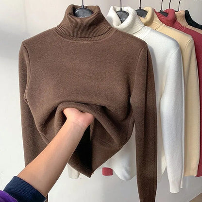 Mit Samt gefütterter Rollkragenpullover für Frauen