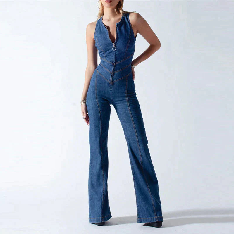 Céleste - Denim-Jumpsuit mit Bodycon-Herz und offenem Rücken