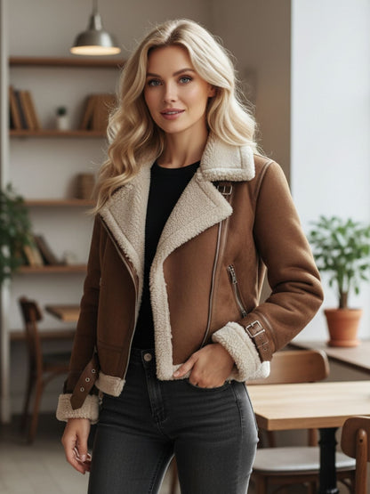Selena | Schicke und warme Damenlederjacke mit Sherpa-Futter