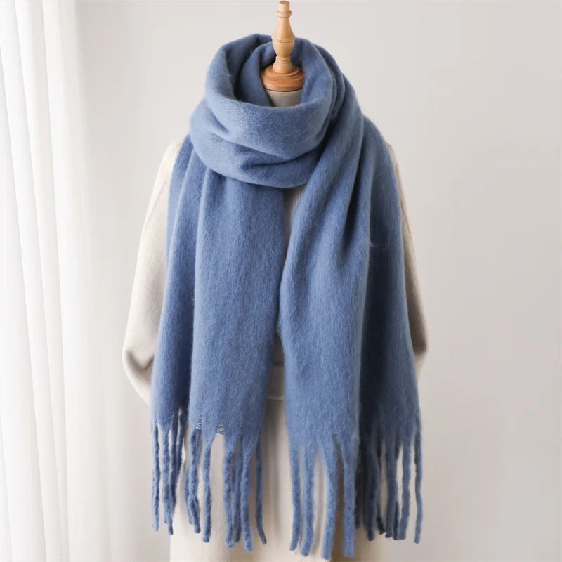 Velucci | Kaschmir Warmer Winterschal mit großen Quasten