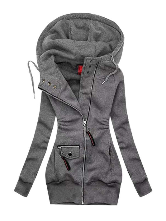 Frauen Mode Smart Jacke mit Kapuze | Langarm Drawstring Jacke Zip Oberbekleidung