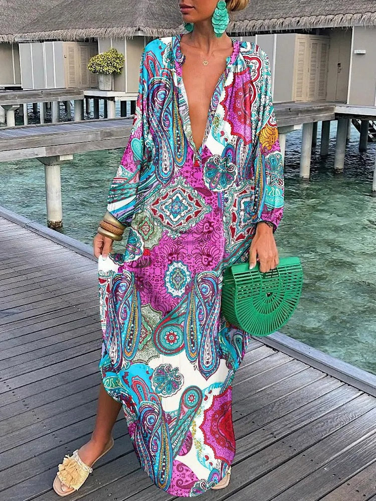 Georgette - Bohème Maxikleid mit langen Ärmeln