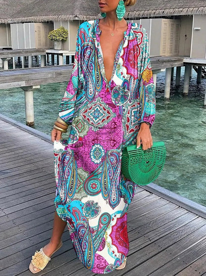 Georgette - Bohème Maxikleid mit langen Ärmeln