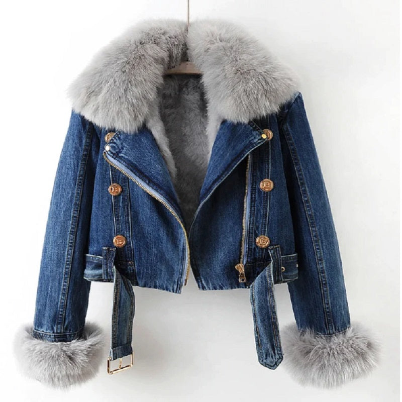 Trisha - lässige Jeansjacke mit Fellkragen