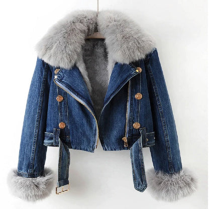 Trisha - lässige Jeansjacke mit Fellkragen